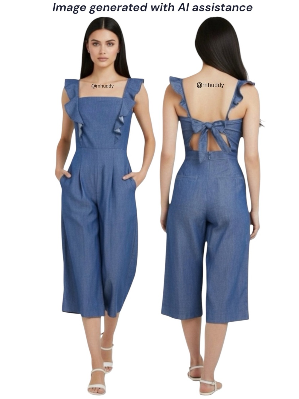 BCBGeneration size 0 chambray denim ruffle jumpsuit